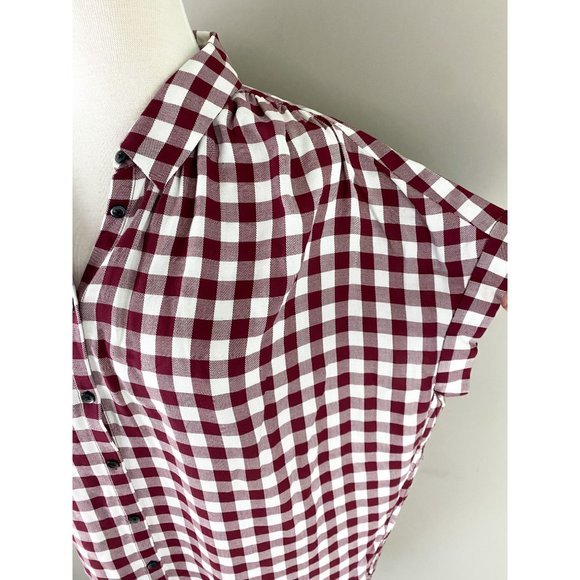 Madewell Central Shirt Gingham Check Red White Short Sleeve Hi Lo Hem Medium - Picture 3 of 5